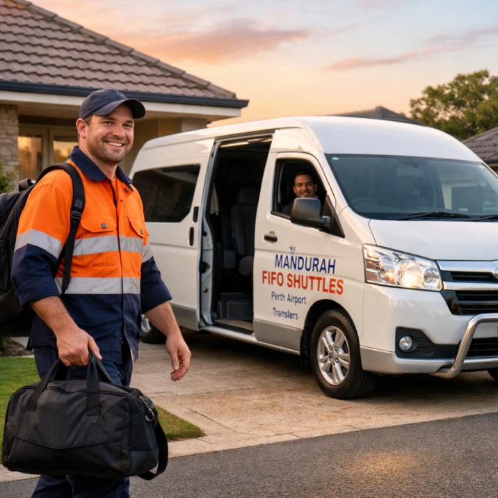 FIFO worker in Dawesville being picked up by Mandurah FIFO shuttle for Perth Airport transfer